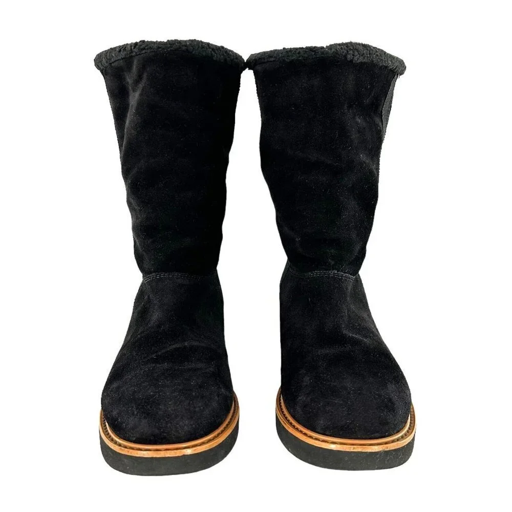 Salvatore Ferragamo Black Suede Shearling Lined Boots Size 5.5 M